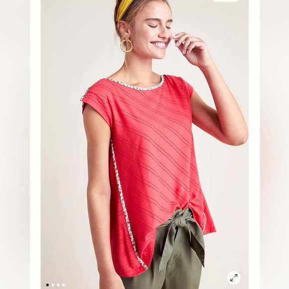 Anthropologie Aldomartins Taylor Tee M Red Floral Trim Open Knit Stretch Boho - Picture 1 of 8